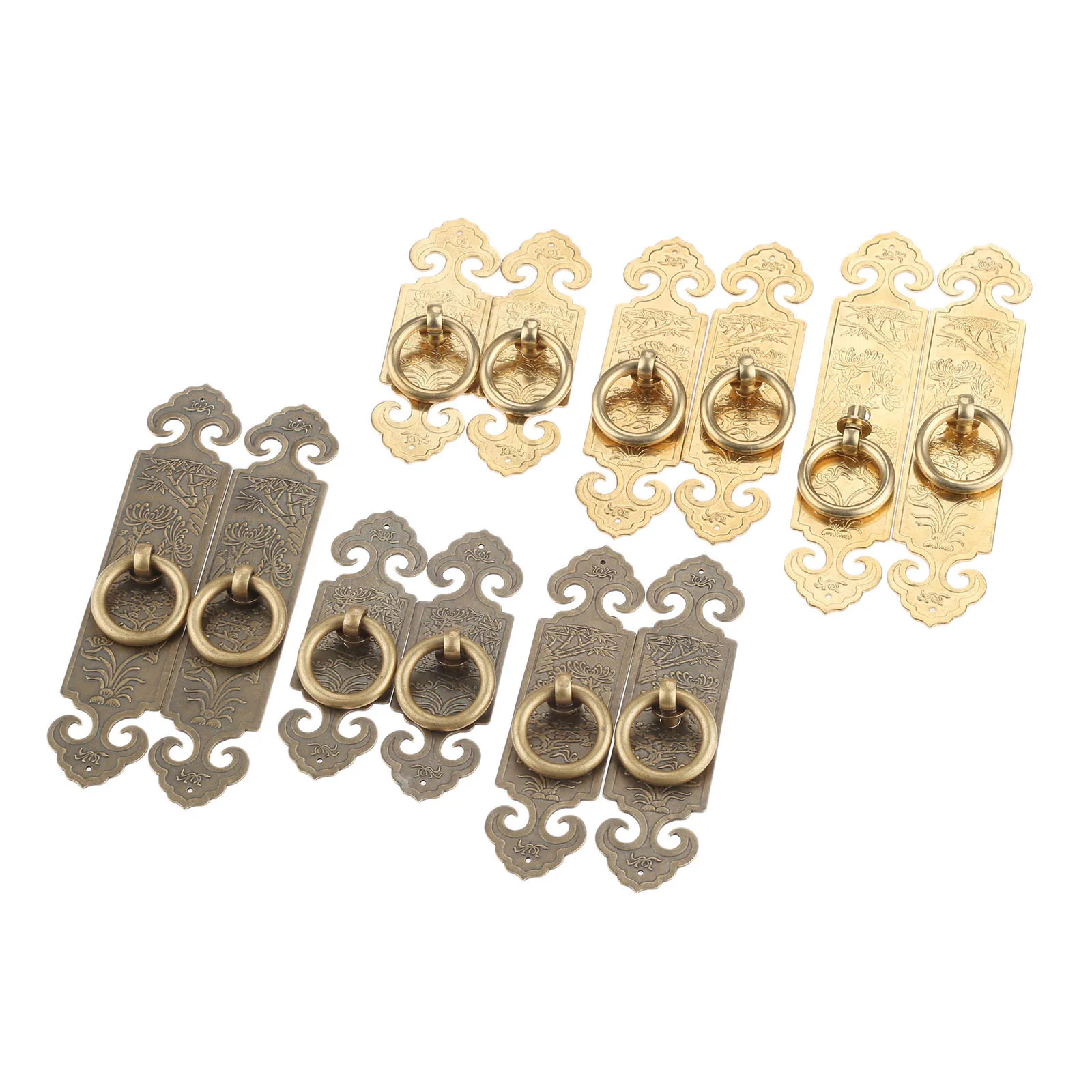 DRELD 2Pcs Antique Chinese Brass Straight Furniture Handle Door Hardware Cabinet Copper Pull Knob for Wood Box 10cm/12cm/15cm