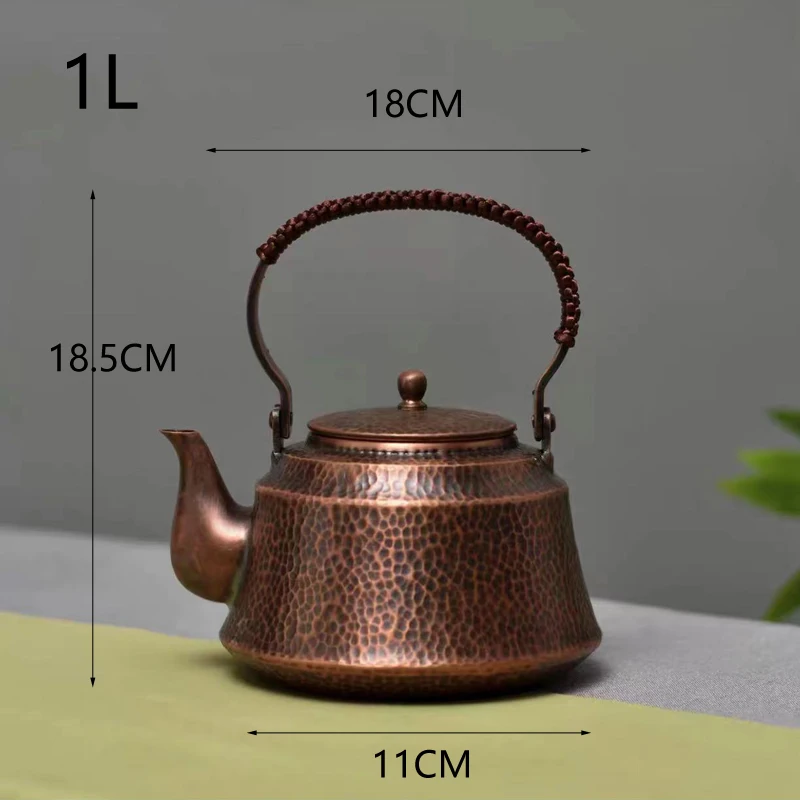 Handmade Pure Copper Hammer Pattern Teapot, Kettle Boiler, Antique Tableware, 1L