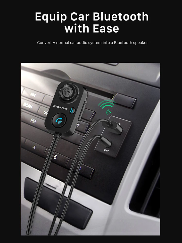 Car Receiver Bluetooth-Compatible 5.0 USB AUX Wireless Car Adapter FM Transmitter for Hands-Free Car Amplifier Speaker Headphone