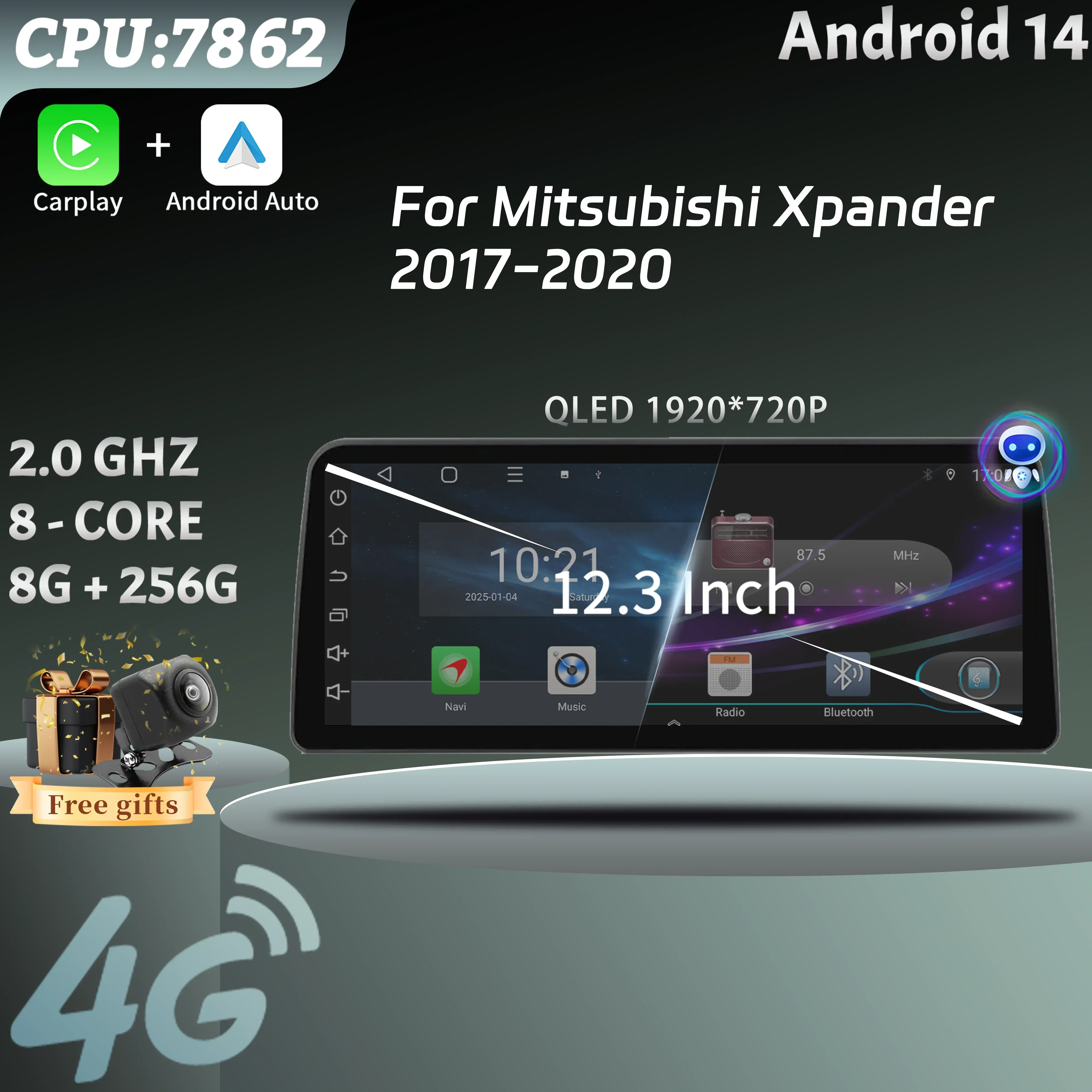 

12.3inch Android 14 For Mitsubishi Xpander 2017-2020 Car Radio Multimedia 4G GPS Stereo Navigation Wireless BT Carplay Screen