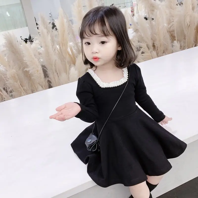 2026 Summer Teen Girl Princess Kids LONG SLEEVE BLACK Dresses Vestidos Clothes lace star costume outfit 2 3 4 5 6 7 8 9 10 Year