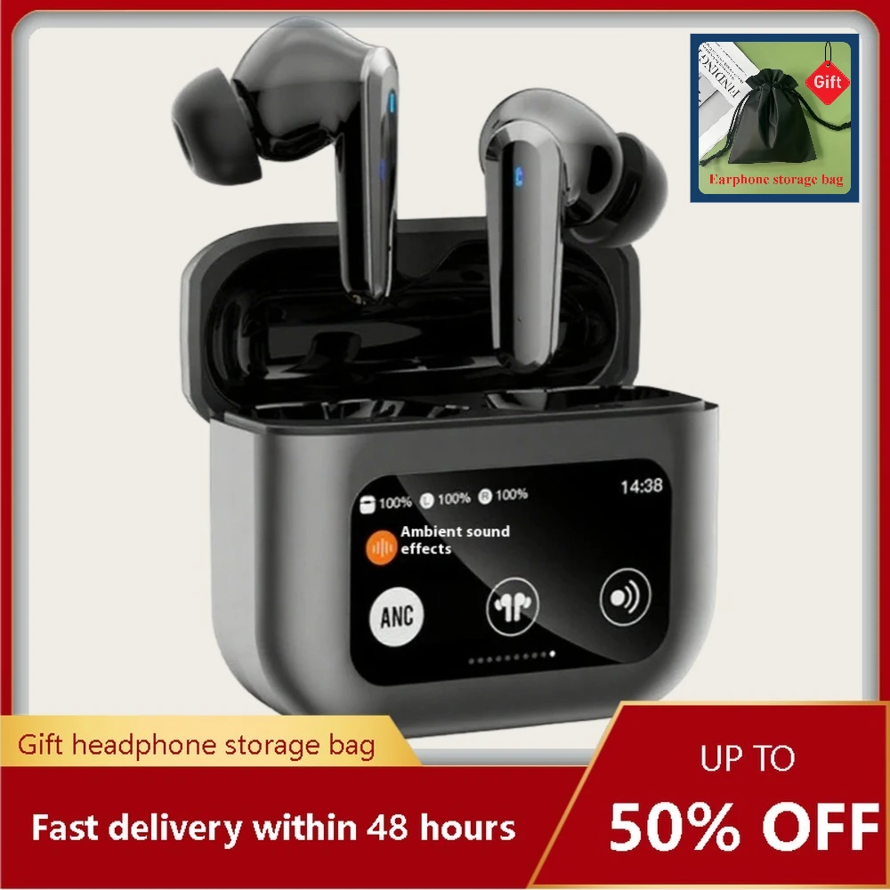 

In ear wireless ANC noise cancelling Bluetooth earphones with high sound quality LCD digital display screen gaming earphones
