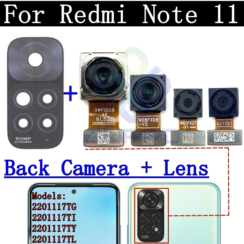 Original Tested Back Big Rear Main Camera Module For Xiaomi Redmi Note 11 Small Facing Front Camera Flex Cable Note11 50MP