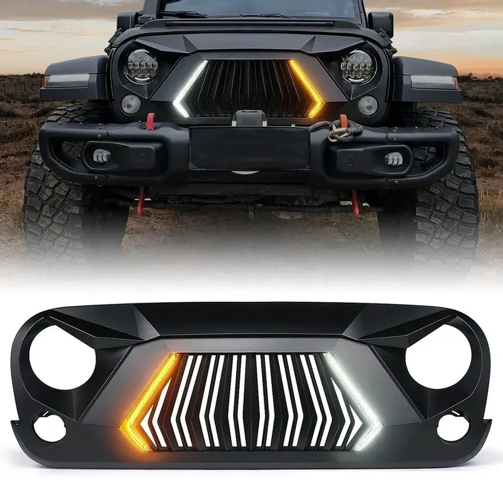 Car Accessories Front Grill For Jeep Wrangler JK 2007-2017 JKU Unlimited Rubicon Sahara Exterior Parts Grille With Led Light