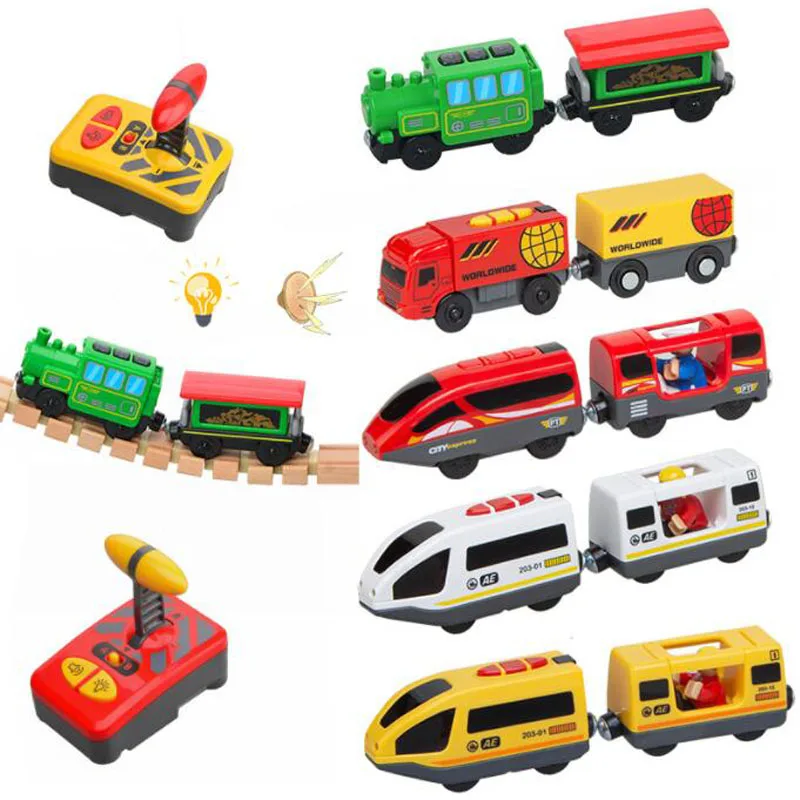 New Kids RC Electric Train Locomotive Magnetic Train Diecast Toy Fit for Wooden Train Railway Track Toys for Children