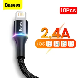 Baseus-아이폰용 USB 케이블, 5 개입, 10 개입, 아이폰 13, 12, 11 프로, XS 맥스, Xr, X, 8, 7, 6 용 LED 조명 고속 충전 충전기, 아이패드 날짜, 유선 코드