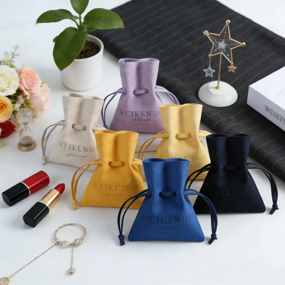 

100pcs/lot Jewelry Packaging For Guests Candy Bag Custom Logo Microfiber Drawstring Travel Organizer Storage Mini Gift Case Bags