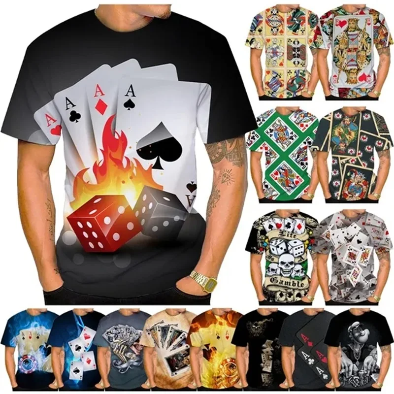 3D Print Playing Cards Poker T Shirts For Men Women Funny Playing Cards Tee Tops Personality Casual Short Sleeves Hip Hop Tshirt