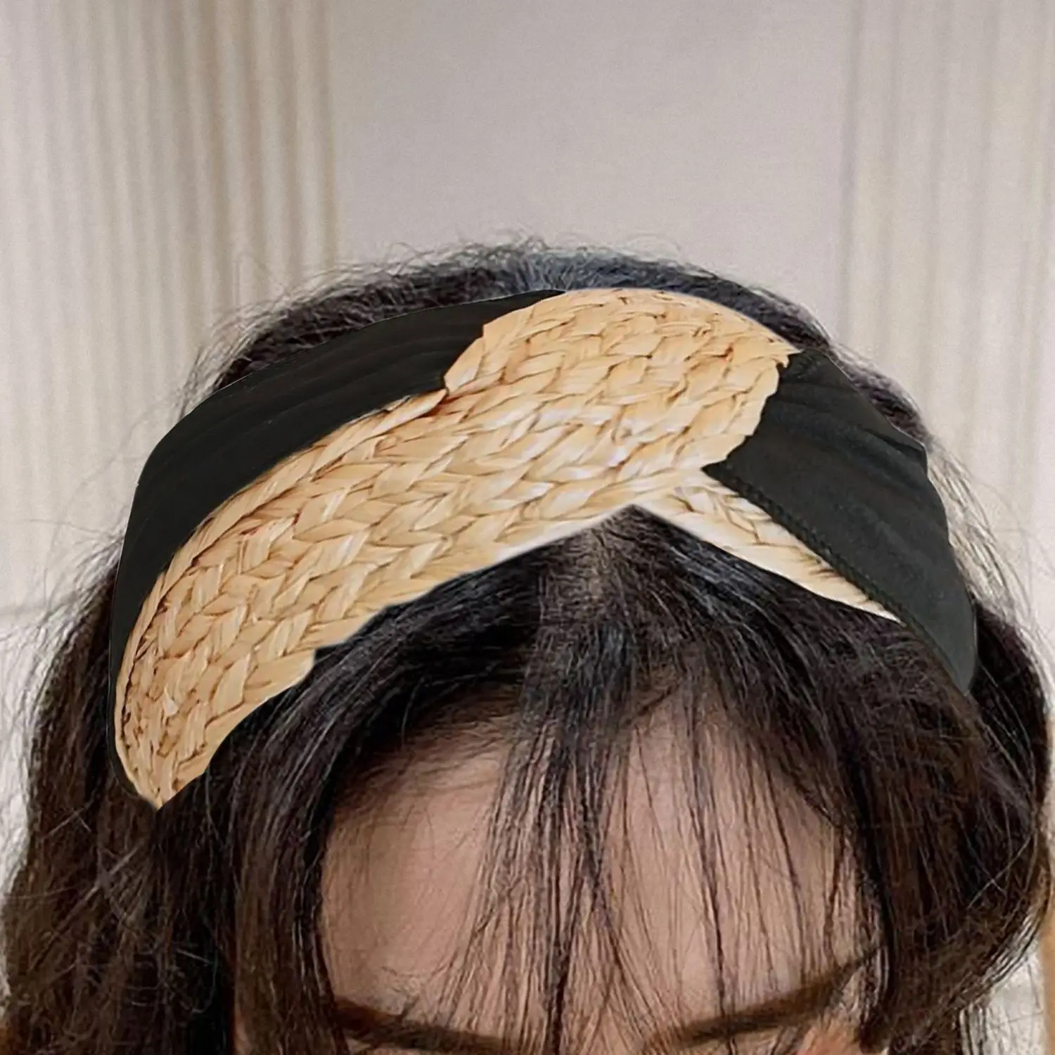 AOAO-Bohemian Vintage Straw Weaving Headband Hairband Hair Accessories Black Headband