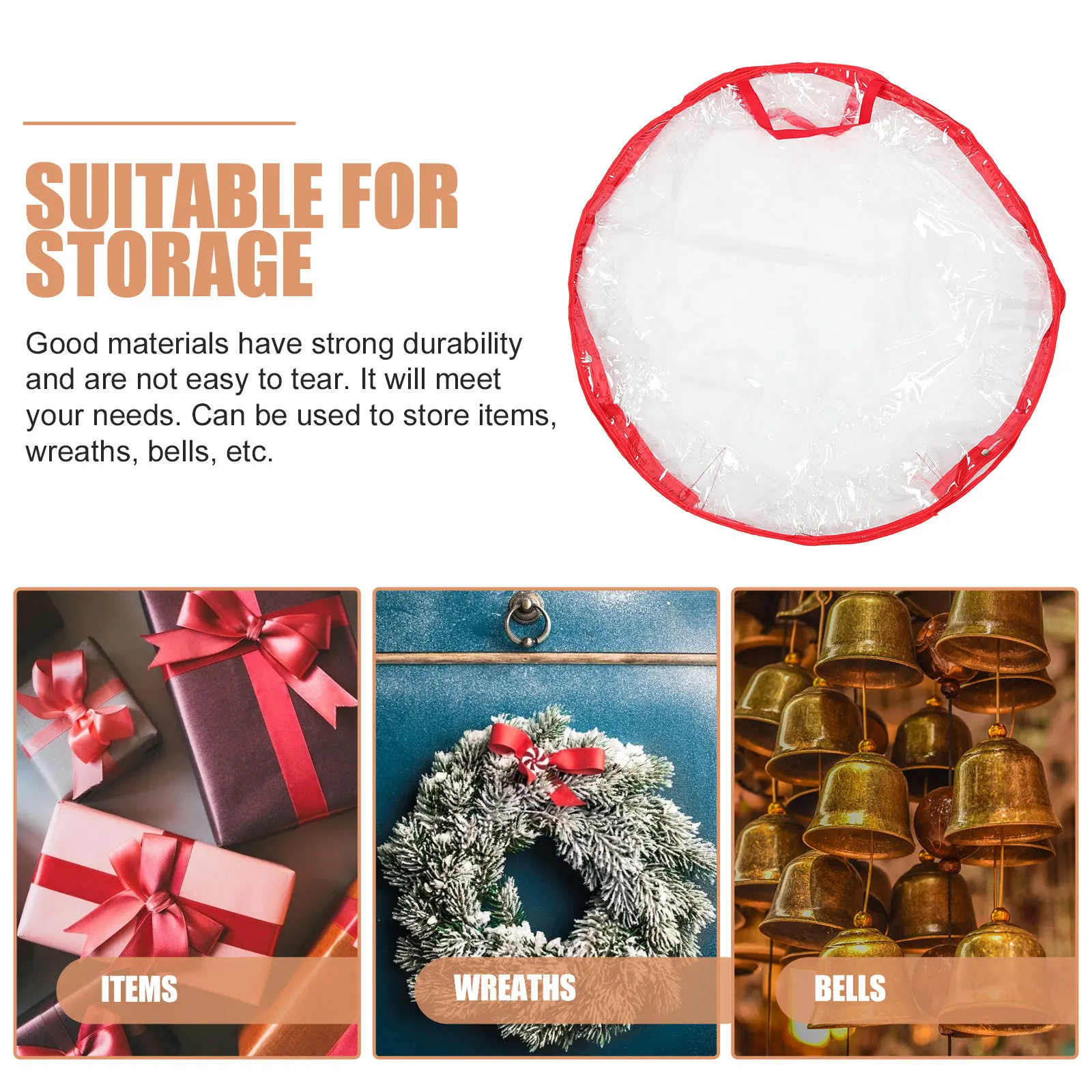 

Large Christmas Wreath Storage Container Transparent PVC Bag for Artificial Wreaths and Festival Garlands Strong Zipper Easy