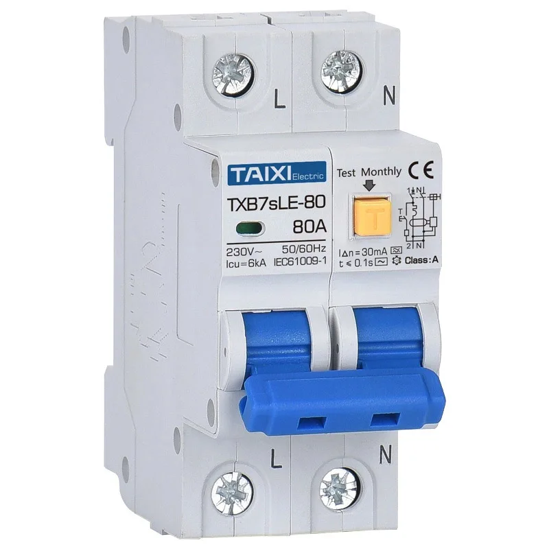 RCBO 6KA Type A 10A 16A 32A 40A 63A 30mA 2P Residual Current Circuit Breaker With Over Current and Leakage Protection