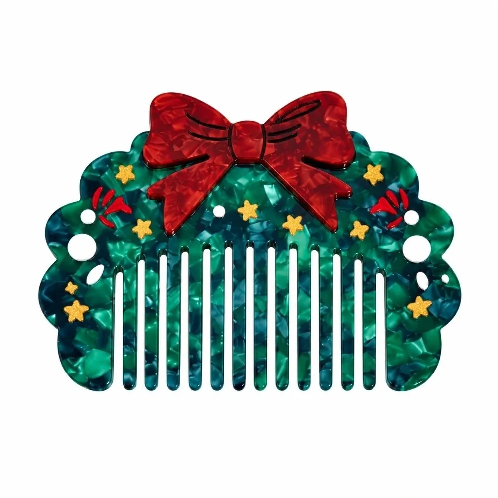 Cellulose Acetate Christmas Hair Comb Thickened Wide Tooth Holiday Styling Tool Cartoon Pattern Vibrant Hue Acetate Hair Comb