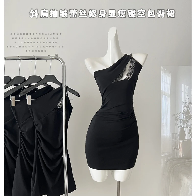 

Women'S Black Bodycon Dress 90s Vintage Sleeveless Off Shoulder Mini Dresses Y2k Elegant One Piece Frocks 2000s Clothes Summer