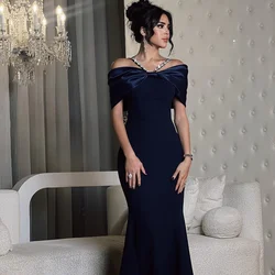 Customized Chinese Style Jersey Pleat Mermaid Off-the-shoulder Midi Dresses Prom Dresses Classic Exquisite Modern Style Pastrol