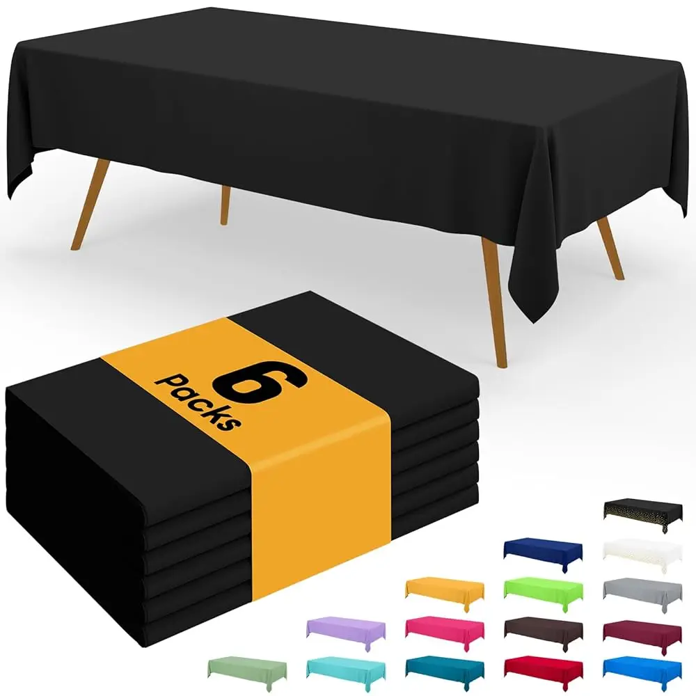 

Disposable Table Cloth - 6 Pack, 54 x 108 Inch Waterproof Rectangle Tablecloths for Parties, Decorative Plastic Table Cover,