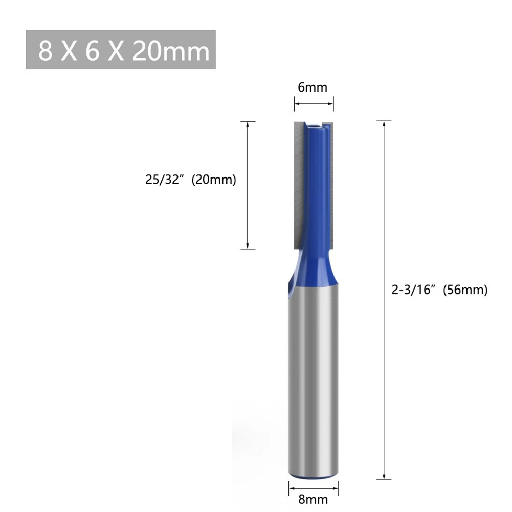 Dupla flauta madeira fresa, reta Router Bit, madeira maciça, ferramentas de escultura, 8mm Shank, 5mm, 6mm, 8mm, 10mm, 12mm, 14mm, 18 milímetros, 20