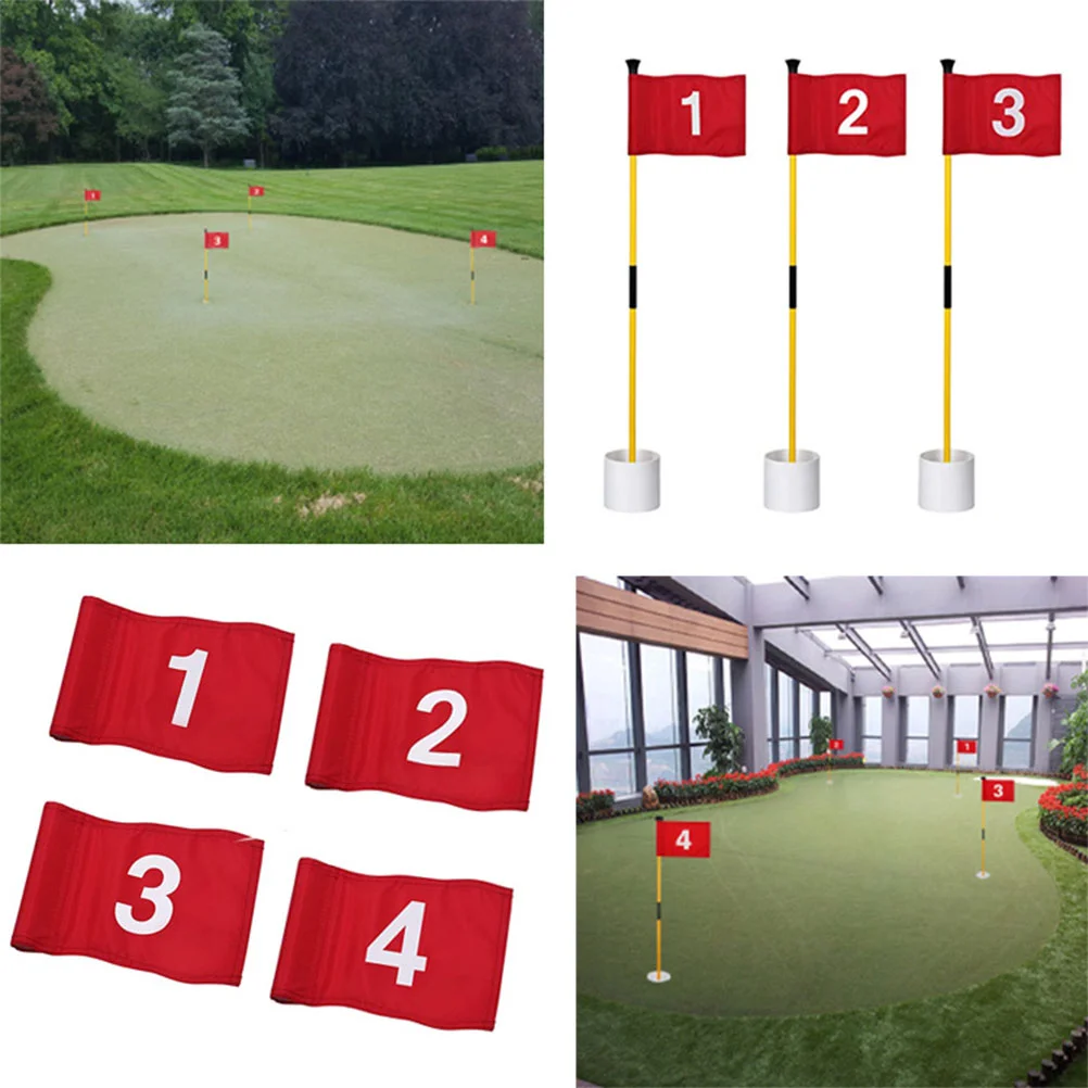 4 Pcs Golf Flag Double Sided Green Wear-resistant Golfing Flags Outdoor Training Nylon