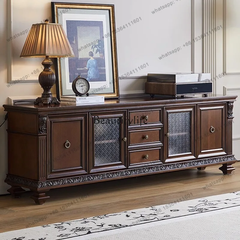 

56American solid wood TV cabinet pure solid wood retro furniture carved TV cabinet