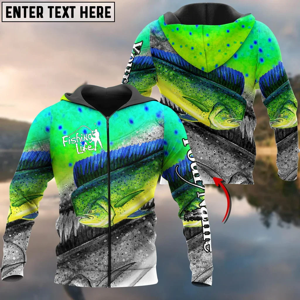Mahi Mahi & Tuna Fishing Skin Customize Name 3D Printed Fashion Men's Zip Hoodie Autumn Unisex Casual Hooded Zipper Jacket QDY60