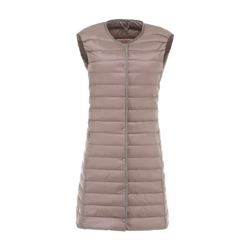 Autunno inverno senza maniche gilet donna leggero sottile bianco piumino d'anatra cappotto donna monopetto Midi lungo canotta