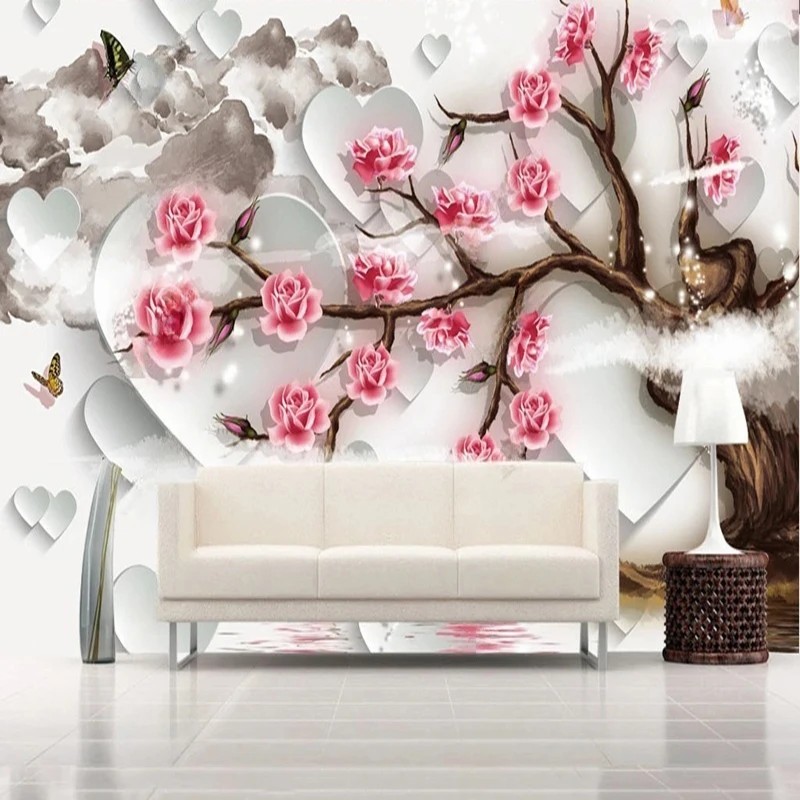 MU8204 3D Wall Murals Wallpaper Hand Painted Pink Flowers Large Living Room Bedroom Home Decor Non-Woven Papel De Parede Tapety