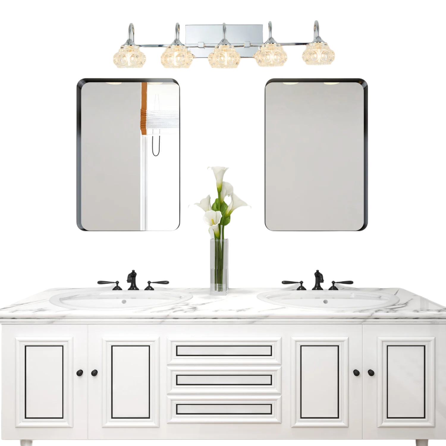 Brushed Nickel Finish Vintage Crystal Vanity Light - Elegant 5-Light Bathroom Mirror Fixture with Clear Glass Shades (No Bulbs)