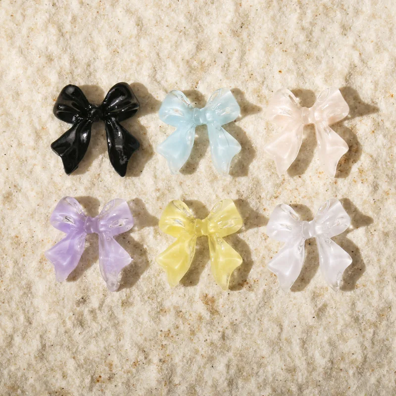 50PCS Jelly Ribbon Bow Nail Art Charms Parts 3D Summer Ice Transparent Bowknot Accessories Nail Decoration Supplies Materials