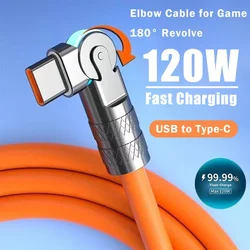 120W 7A fast charge USB C to Type-C cable 180 ° rotation liquid silicone cable for iPhone Xiaomi Redmi honor phone charger