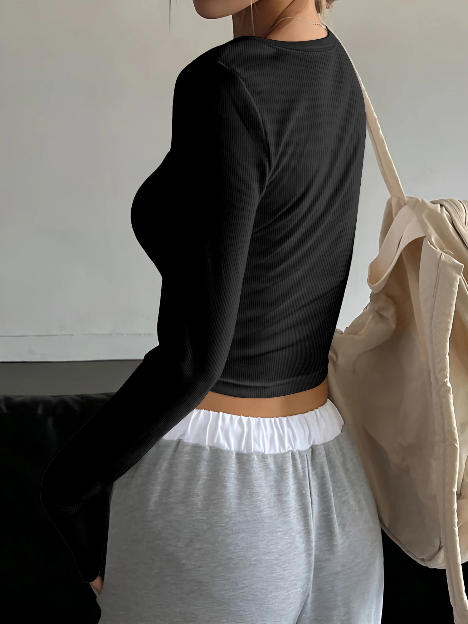 Urban Leisure Slim Crop Long Sleeve Top, Square Neck Knitwear for Weekend Casual Plans
