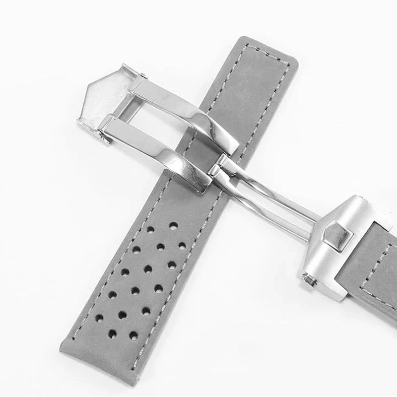 22mm Cow Leather Watchband For TAG HEUER CARRERA Series Men Band Watch Strap With Folding Buckle Wrist Bracelet Black Brown