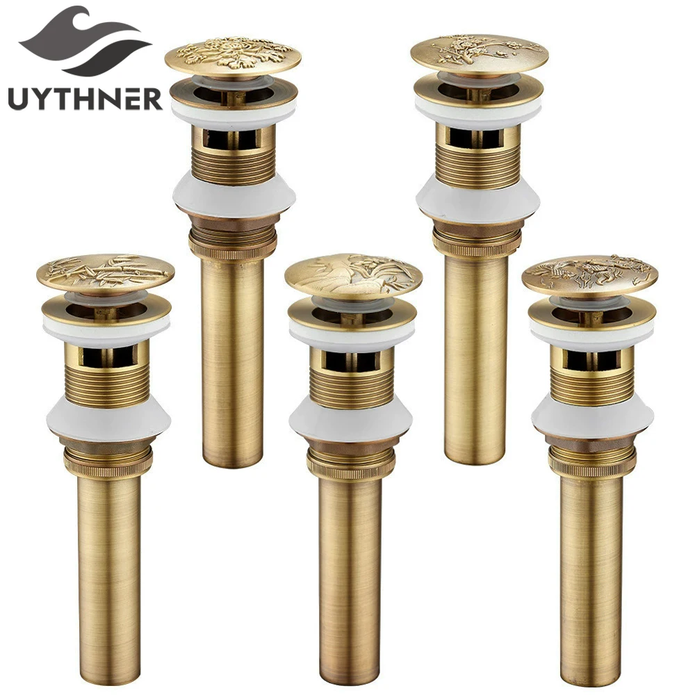 

Антикварная латунная раковина для раковины, всплывающий слив, художественная резьба, слив для мусора, аксессуары для ванной комнаты, раковина для туалетного столика, слив для мусора