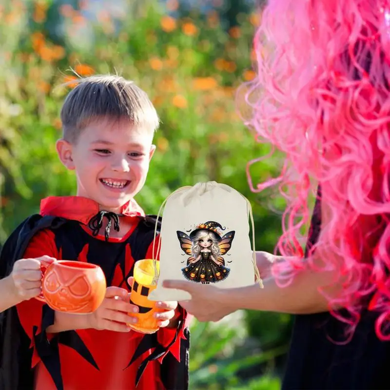 Multifuncional Halloween Party Bags, cordão de algodão, fadas impressas, doces sacos, leve, grande