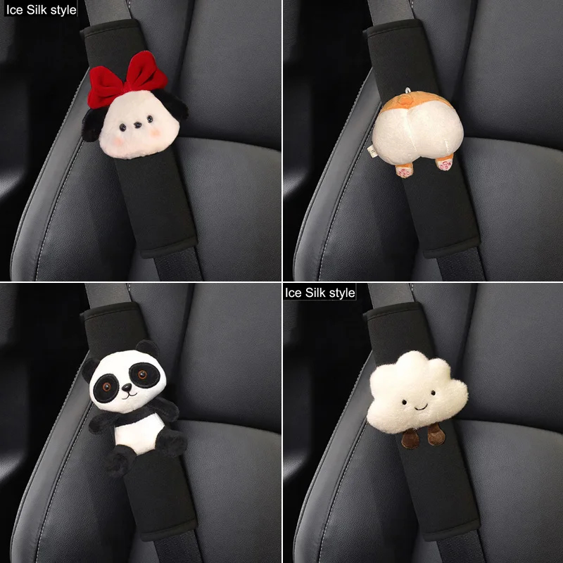 2pcs Cute Cartoon Bow Dog Car Seatbelt Cover Ice Silk Seat Belt Harness Cushion Auto Shoulder Protector Pad for Child Women