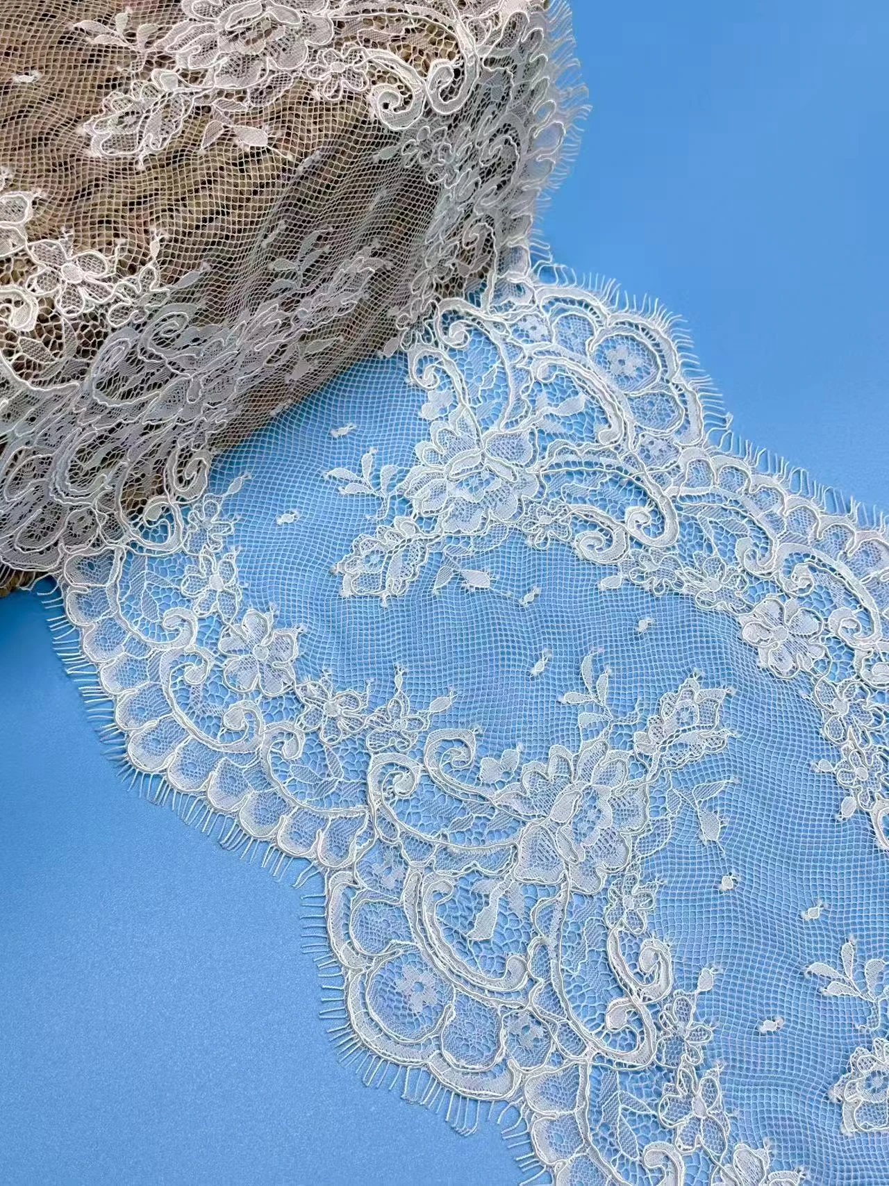 Width 22cm High Quality Thick Eyelash Lace Trim Lace Fabric Soft 3.3 Yards Italian Eyelash Lace Accessories DIY Clothing Wedding