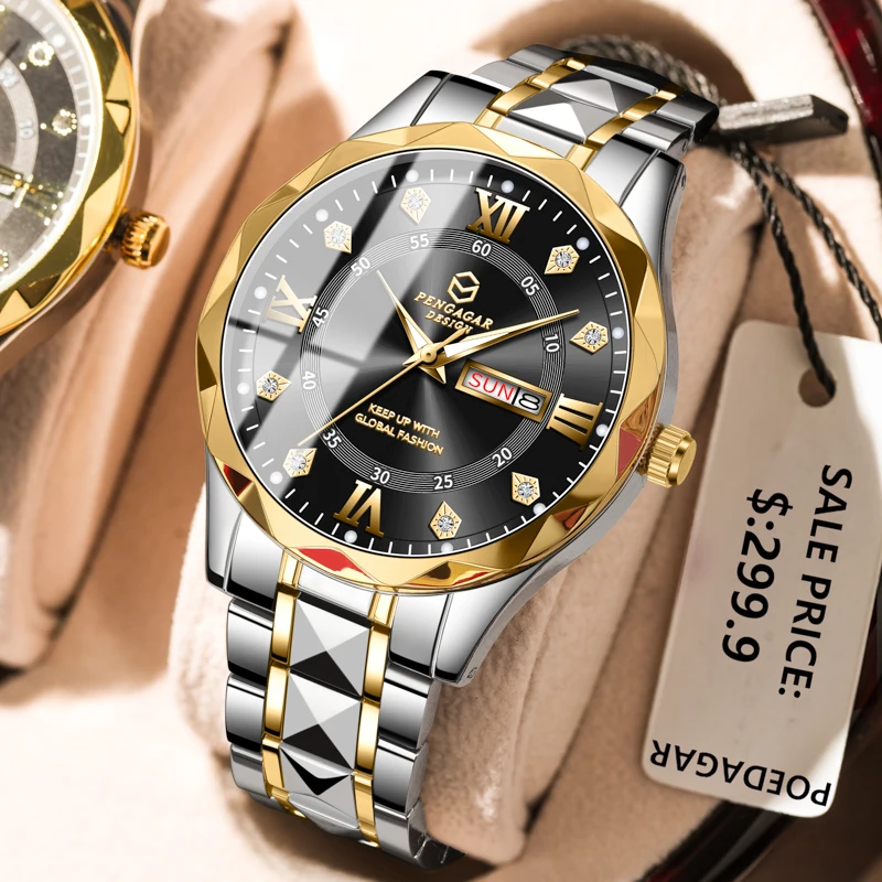 PAAZOMU Luxury Brand Man Watch Waterproof Luminous Date Week Men's Quartz Wristwatch Stainless Steel Fashion Sports Men Watches