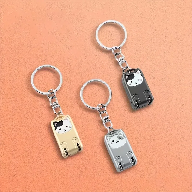 1pcs Exquisite Kitten Keychain Foldable Nail Cutter Stainless Steel Nail Clippers Rotary Toenail Fingernail Manicure Trimmer