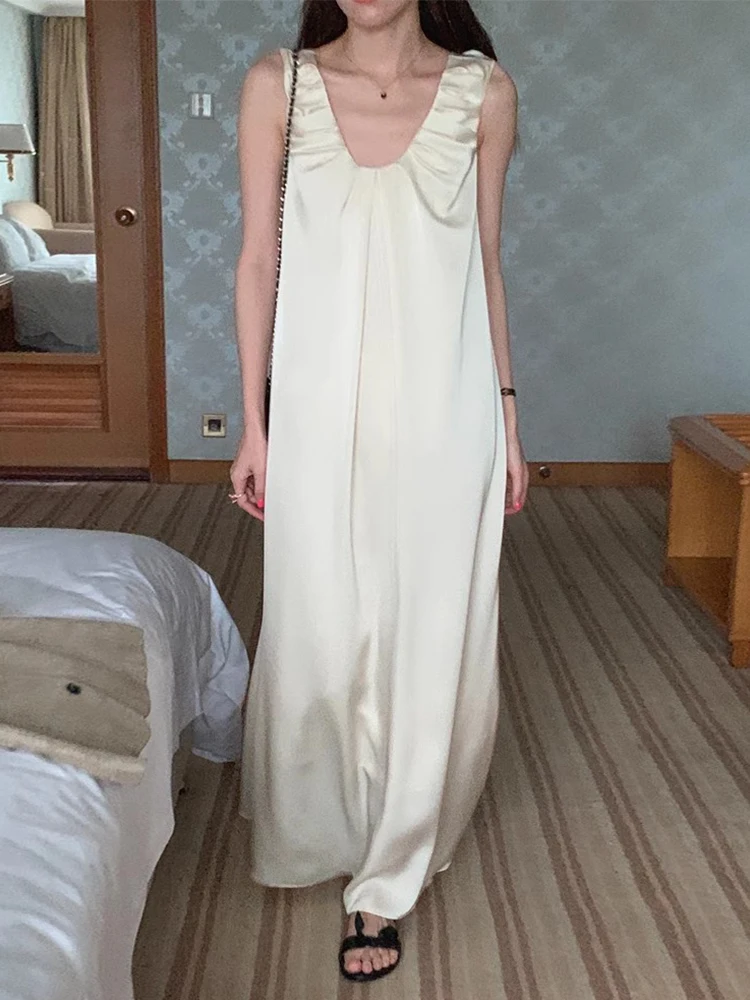 Ele V-Ne plissettato Ba Design gilet lungo sopra il ginocchio allentato Dr Vita alta da donna coreana Sle Summer Dr