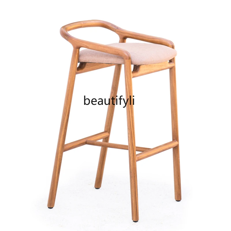 

Outdoor Solid-Wood Bar Chairs High Stool Courtyard Bar Stool Teak Homestay Hotel Water Bar High Chair