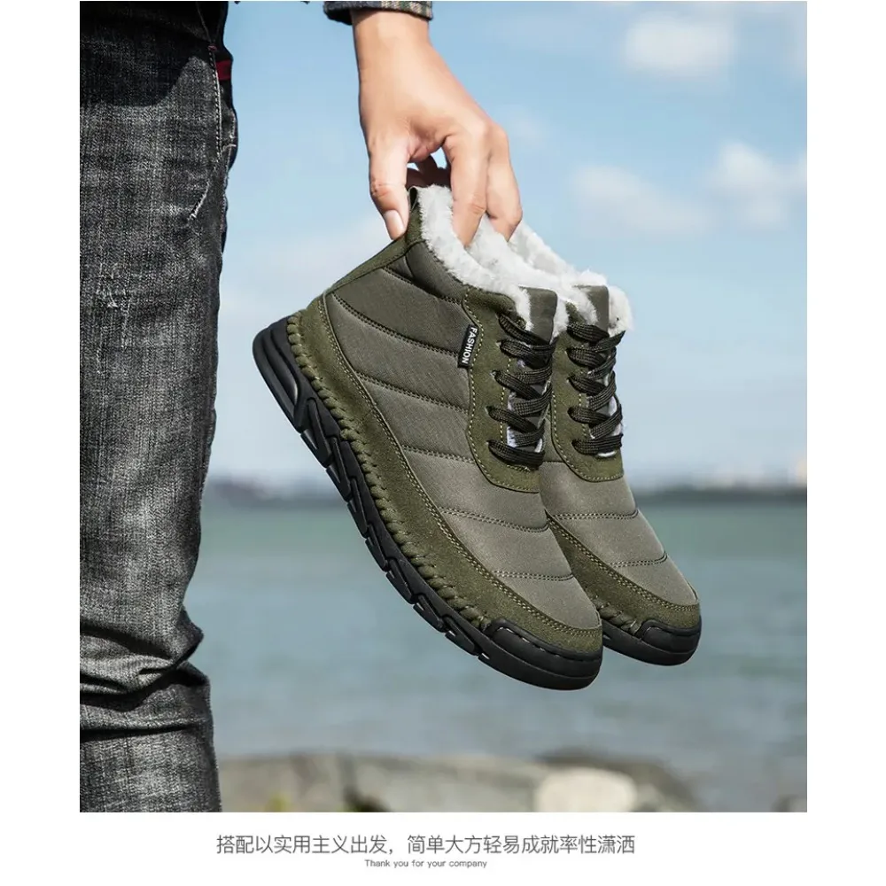 Мужские зимние ботинки больших размеров, уличная плюшевая теплая походная повседневная рабочая обувь, противоскользящие износостойкие мужские спортивные ботильоны