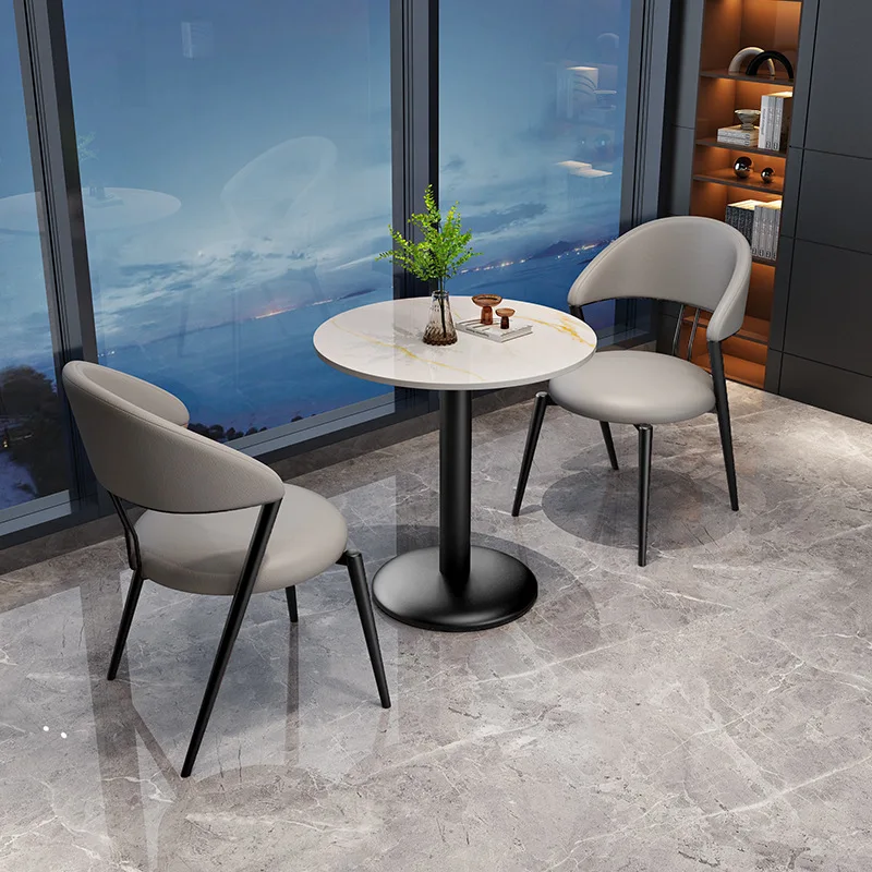 & Light Luxury Round Office Reception Table Set with Disassembly Stone Slab Top for Commercial Use in Cafes Tea Shops & Balconie