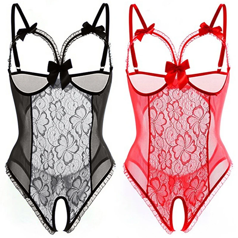 One Piece Open Bra Crotchless Bodystocking For Lace Transparent Lingerie Plus Size Bodysuit Lenceria Mujer Erotic Costumes