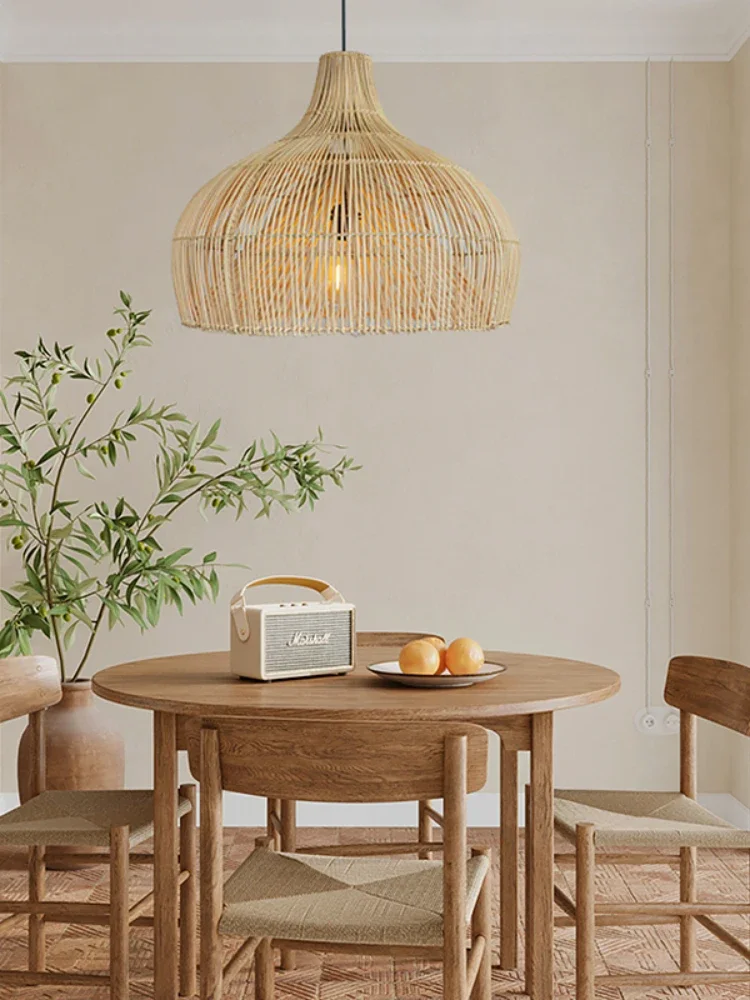 Japanese Style Rattan-Weaved Ceiling Lamp Bedroom Dining Room Study Zen Tea Room B & B Idyllic And Creative Rattan Lamps