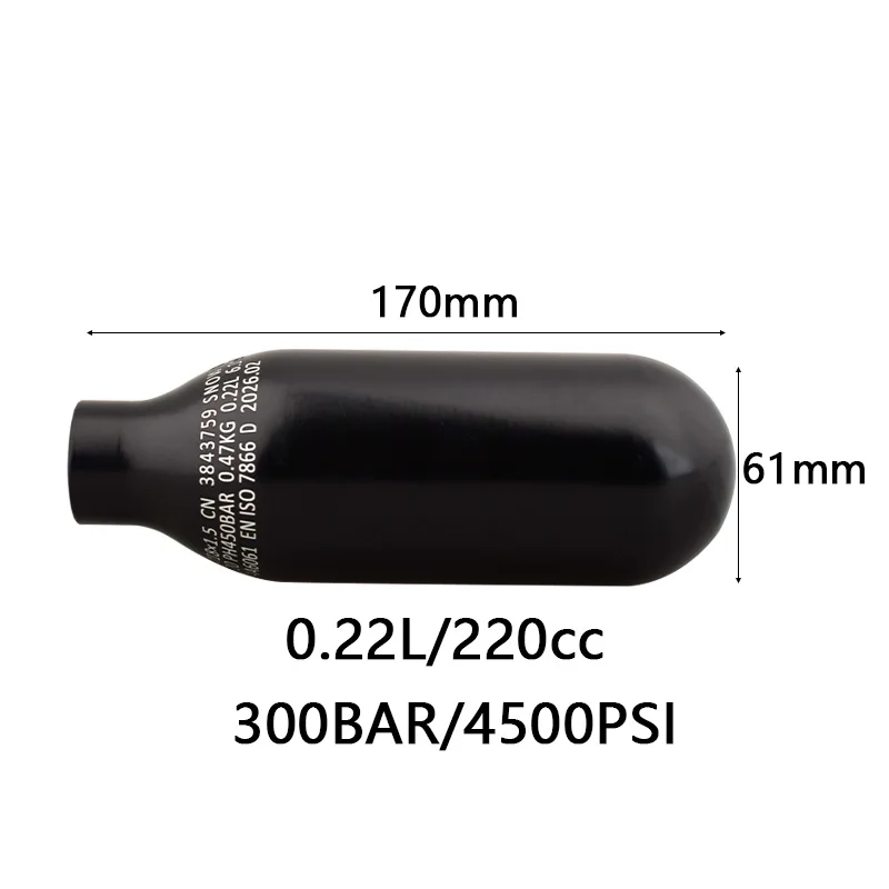 0.22L 220CC Compressor Gas Cylinder 300BAR 4500PSI Scuba Diving Air Tank HPA Black Aluminum Bottle CO2 Soda Station Fittings