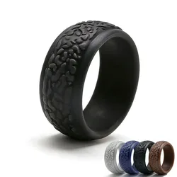 1pc 8.7mm Grouper Pattern Silicone Ring Sports Explorer Outdoor Running Rubber Bands Finger Rings Comfortable Great Gift for Men
