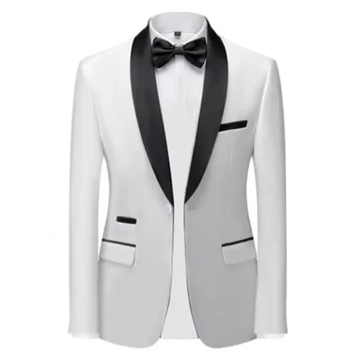 Imagen 2 del producto Blazer para hombre Chaqueta de traje ajustada Chaqueta de traje formal de boda con cuello tipo chal de terciopelo con 1 botón
