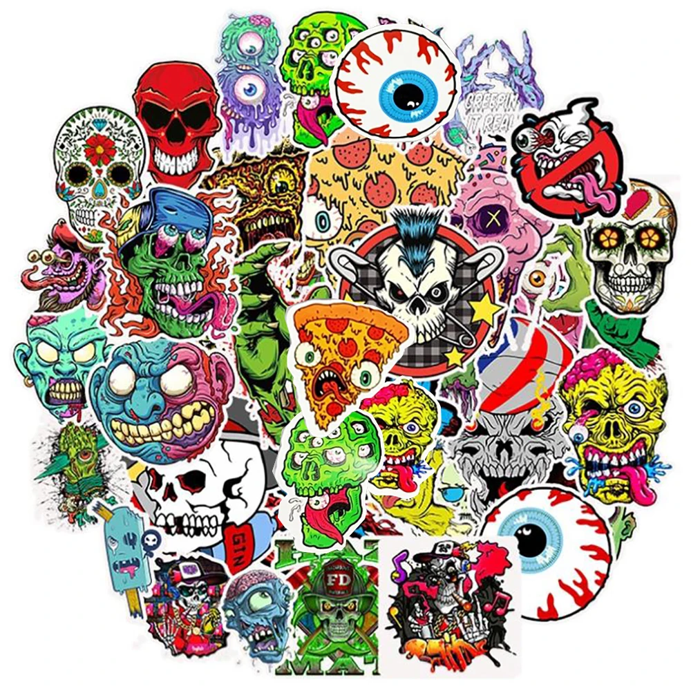10/30/50PCS Terror Series Skull Graffiti Stickers Guitar Laptop Skateboard Luggage Phone Bike Waterproof Cool Stickers Kid Toy - Detail 1