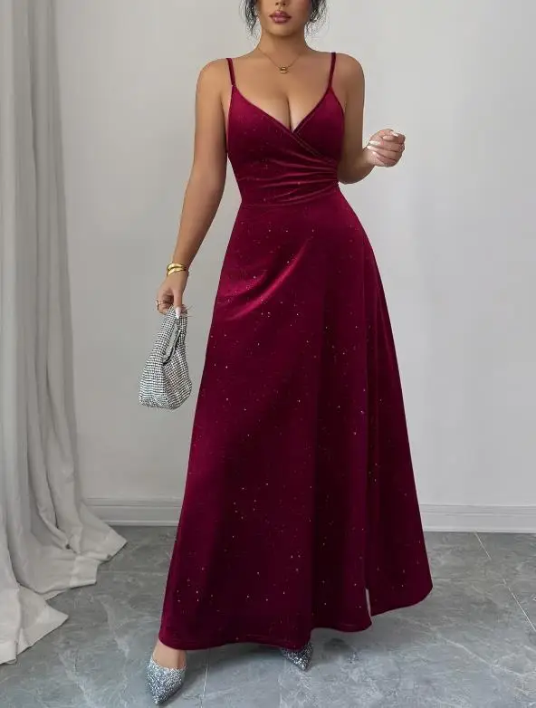 

Women's Dress 2026 Spring Autumn New Solid Color Elegant and Sexy Backless V-Neck Sleeveless High Waist Temperament Long Dress