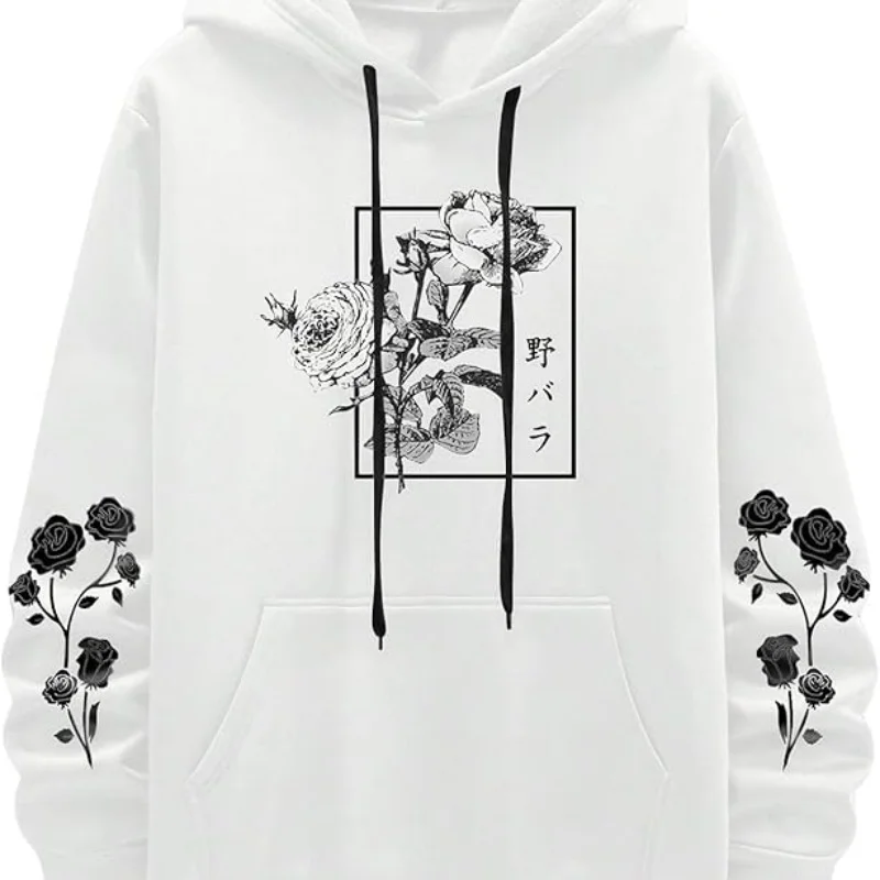 

SOLY HUX Men's Floral Print Casual Graphic Hoodies Drawstring Long Sleeve Pullover Sweatshir loose comfortable fashionable