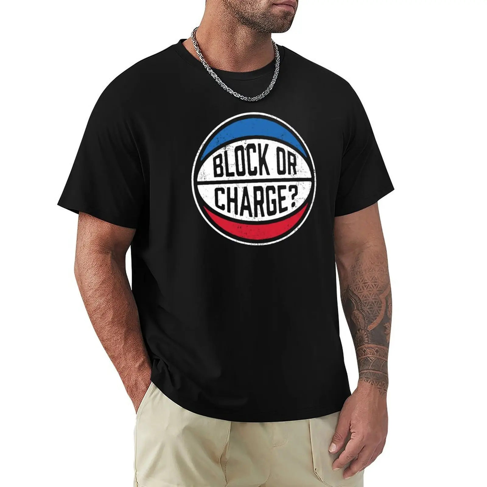 BLOCK OR CHARGE - vintage - retro - distressed T-Shirt Basic Plain Tee for Spring and Summer