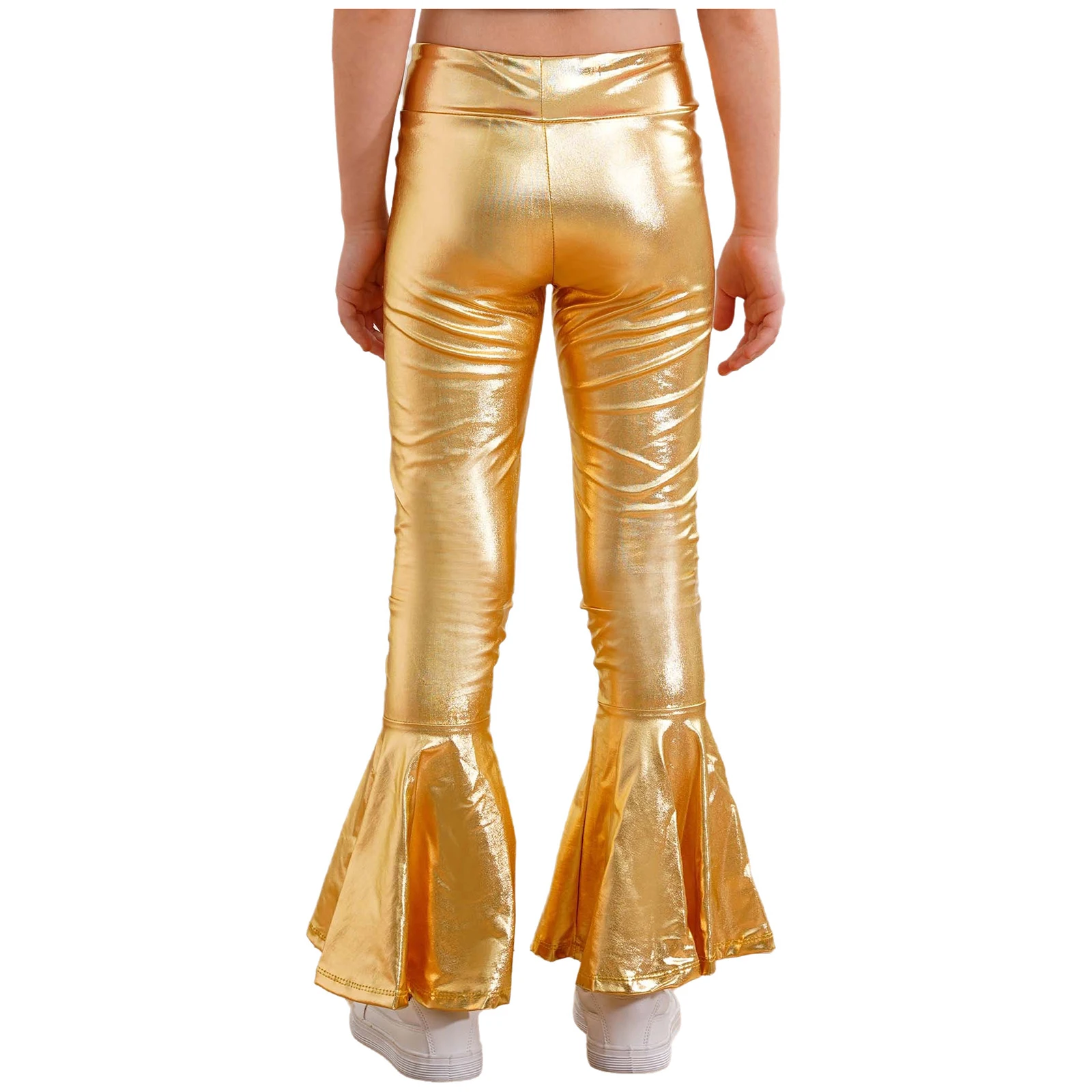キッズガールズ光沢のあるフレアパンツパンツハイウエストフリル - Wide Leg Trouser 70S のレビューと価格
